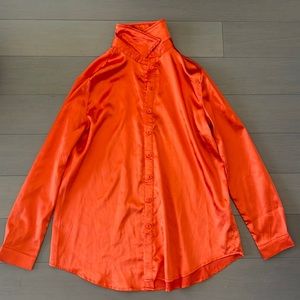 Orange Satin Button Down